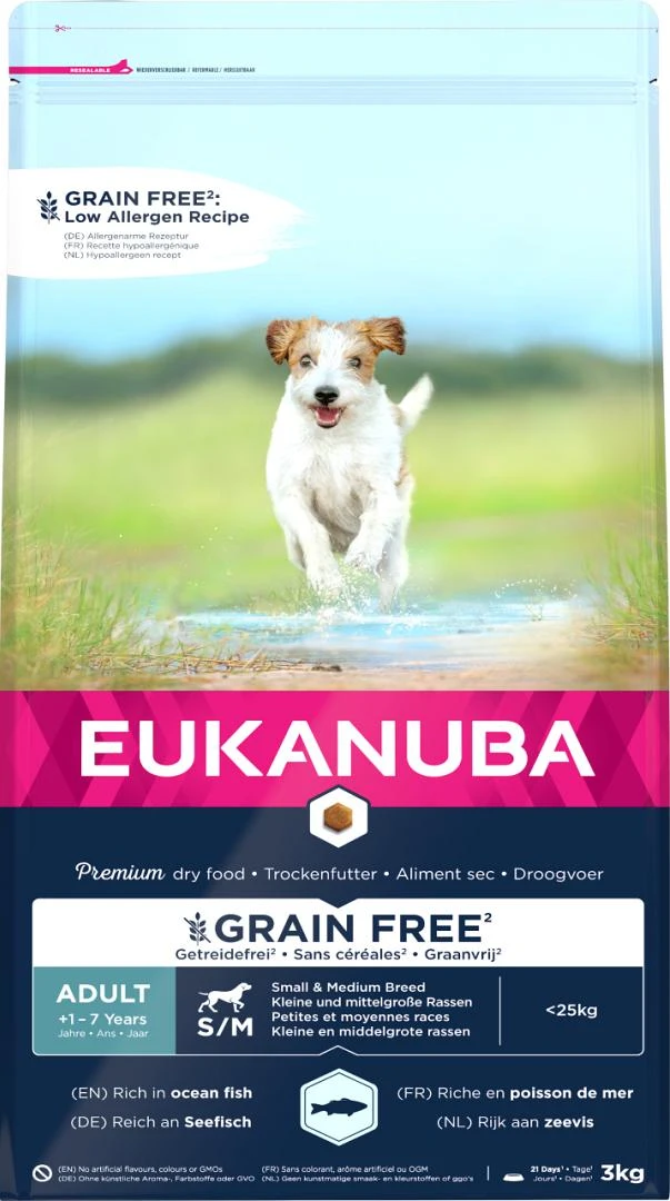Eukanuba Hondenvoer Adult S/M Grain Free Oceanfish 3 Kg 3 Eukanuba Hondenvoer Adult S/M Grain Free Oceanfish 3 Kg